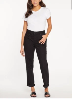 Pantalones de mezclilla Seven7 negros Marilyn Boyfriend para mujer talla 14 dobladillo con puño redondo Foto 1 de 4