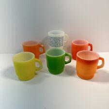 Lot of 6 Vintage Anchor Hocking Fire King 8 oz Mugs Green Brown White Checkered