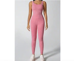 Women's M Solid Color Seamless Jumpsuit Pink Yoga Fitness Workout Running Sports - Picture 1 of 8
