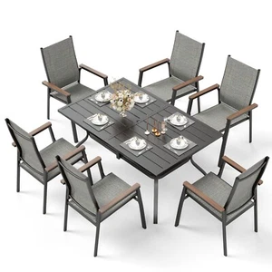 Patio Dining Furniture Set Outdoor Table Chairs Set Aluminum Chairs Stackable - Picture 1 of 13