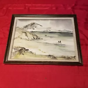 Vintage 1965 Gemälde eines Strandes mit Berg im Hintergrund sehr überzeugend! - Bild 1 von 11