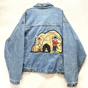 Vintage 90's 1992 Looney Tunes Denim Jacket Adult Size XL - Coyote Roadrunner - Picture 1 of 14
