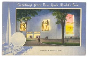 1939 NYWF Deco LINEN - HALL of METALS by NIGHT- Miller Art 178 - Scarce - Picture 1 of 2