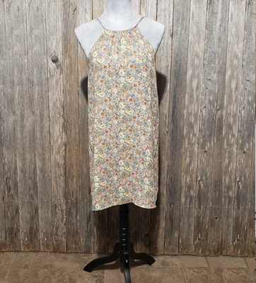 Forever 21 Mini Dress M Halter Tie Back Shift Green Floral Sleeveless Cottage - Image 1 of 4