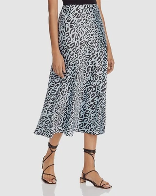 Falda midi para mujer Rebecca Minkoff azul Davis estampado de leopardo línea A talla 2 Foto 1 de 2