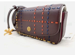 AUTH NWT TORY BURCH Robinson Plaid Saffiano Leather Chain Wallet Crossbody ~NEW - Picture 1 of 14