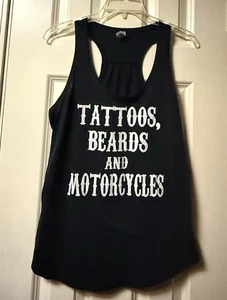 Women’s ~ Top ~ Medium ~ Black ~ Sleeveless ~ Tattoos ~ Beards ~ Motorcycles - Picture 1 of 22
