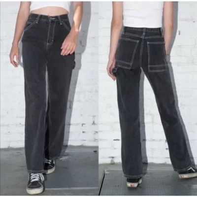 Nuevo con etiquetas Pantalón Jean John Galt Brandy Melville Gris Oscuro Pierna Ancha Crispina Carga S Foto 1 de 4