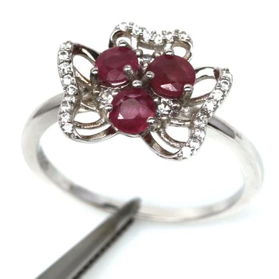 Thai Handmade 4 mm. Red Ruby & White Zircon Birthstone Ring Size 8.75 - Image 1 of 4