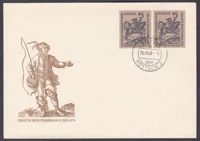 DDR (Germany) FDC 1957 Pair Michel 600 Postmen - Stamp Day - Image 1 of 2