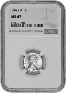 1943 D 1c Lincoln Steel Wheat Cent NGC Graded MS 67 New Holder - Picture 1 of 2