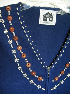 Stilvoller STORYBOOK KNITS Damen blau Reißverschluss Blumen Perlen Cardigan Pullover XS EUC - Bild 1 von 7