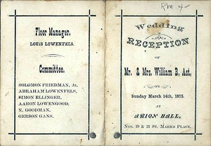 Wedding RECEPTION of Mr. & Mrs. William B. Ast. March 14, 1875 (BI#PHIL) - Picture 1 of 2