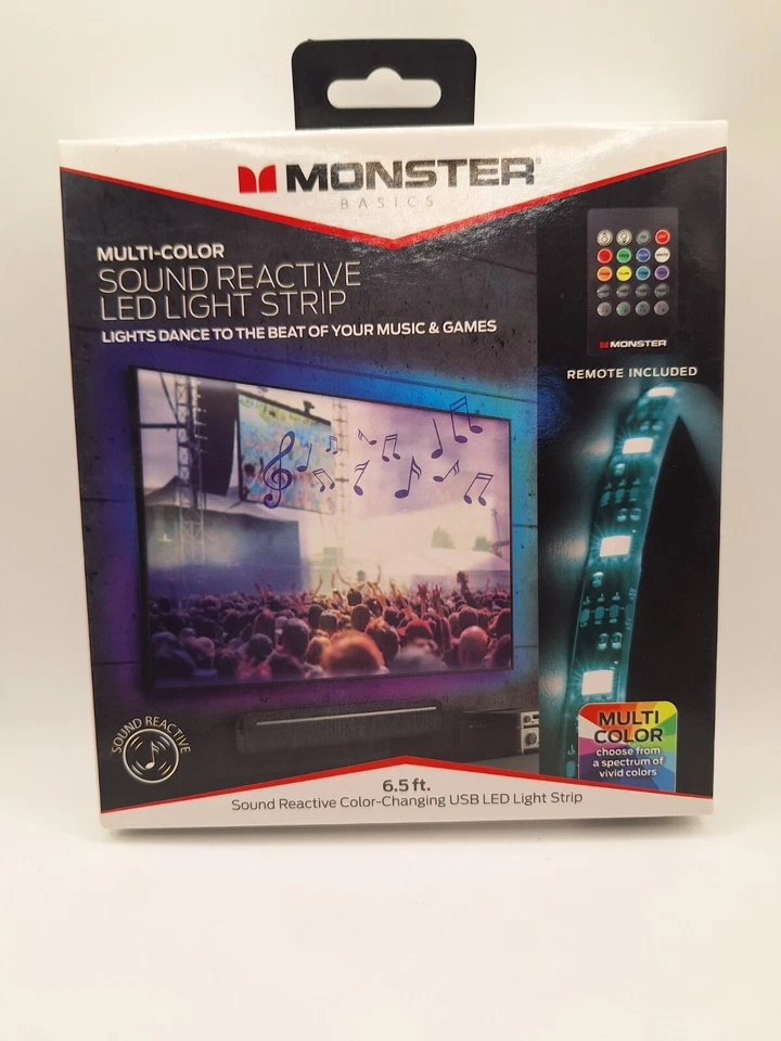 4 PACK MONSTER BASICS MULTICOLOR SOUND REACTIVE LED LIGHT STRIP with remote