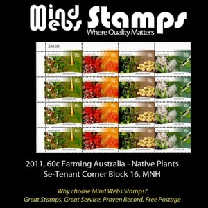 2011 Farming Australia - Native Plants, Se-Tenant Corner Block 16, MNH - Picture 1 of 2