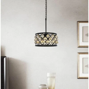 Matte Black Chandelier Ceiling Pendant Light Golden Crystal Fixture Lighting 16" - Picture 1 of 8