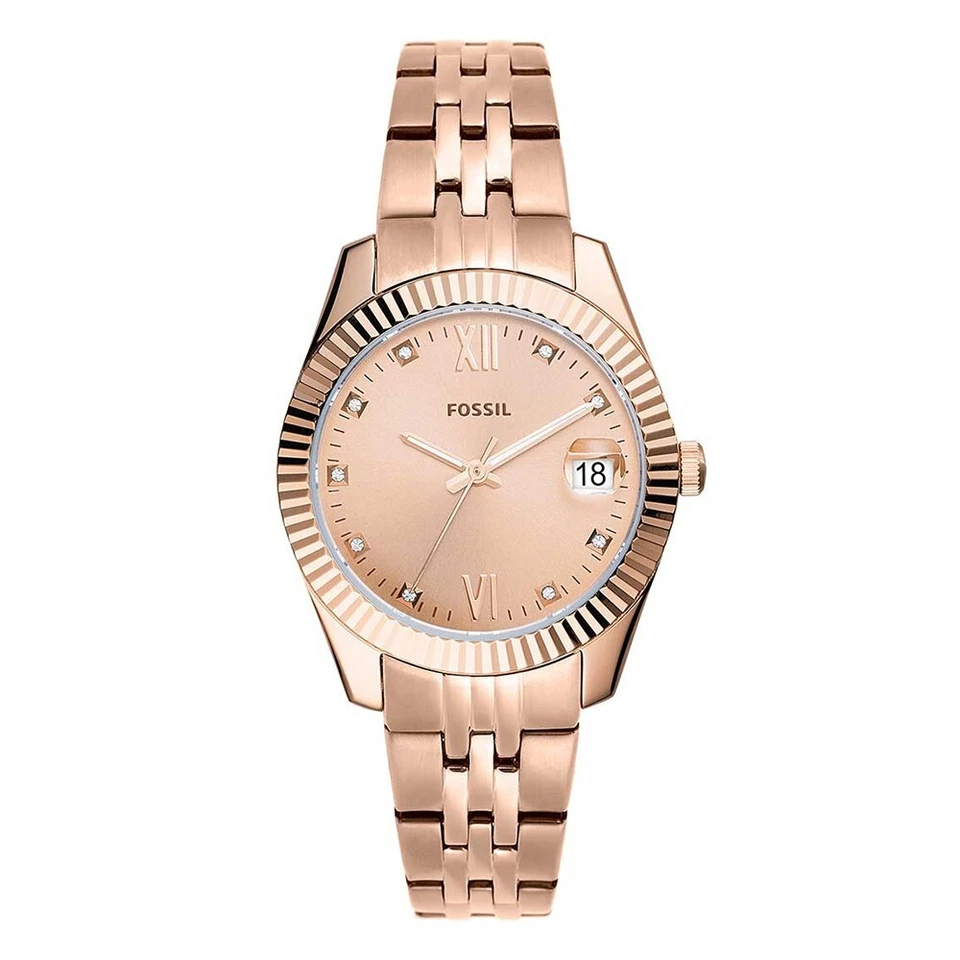 Fossil Scarlette Mini Quartz Crystal Rose Gold Dial Ladies Watch ES4898