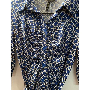 Laundry by Shelli Segal Los Angeles Sz 4 cobalt blue gold dress collared v neck - Picture 1 of 5