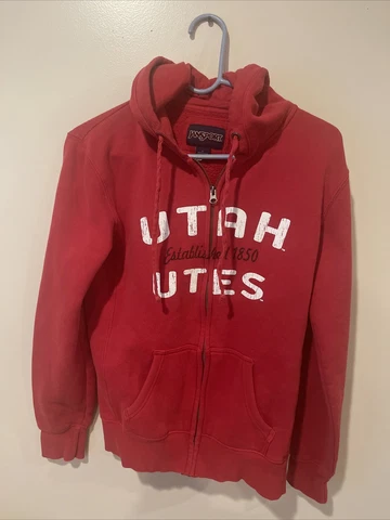 University of Utah Utes Red Hoodie Mens L Full Zip Sweatshirt Jansport Pockets Cover