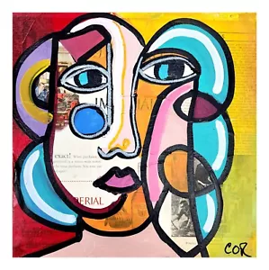 CORBELLIC EXPRESSIONISM 12X12 RETRO POP HANDMADE SIGNED COLORFUL ART PAINTING - Picture 1 of 8