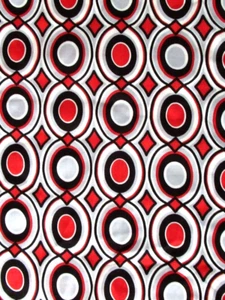 1 3/4 YDS VTG 70'S MOD RED BLACK GREY CIRCLES SILKY POLYESTER CLOTHING FABRIC - Picture 1 of 2