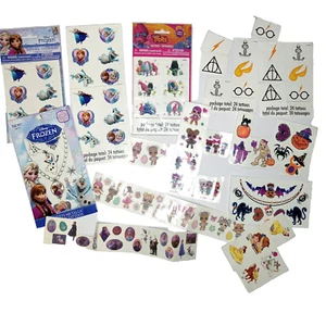Mädchen Temporäre Tattoos Set Disney Frozen Belle LOL Trolle gemischt Party Gefälligkeiten - Bild 1 von 12