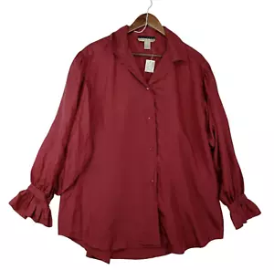 New York Studio Career Office Blouse Womens L Maroon Long Sleeve Button Down - Picture 1 of 9