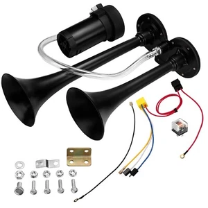 Super Loud Dual Trumpet Air Horn Kit with Compressor for Any 12V Vehicles Trucks - Picture 1 of 13