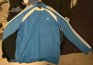 Adidas Vintage XXL Baby Blue White Stripe Pocket/Zip BBOY Track Jacket, EX - Picture 1 of 3