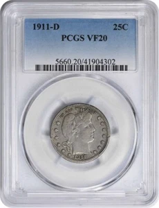 1911-D Barber Silver Quarter VF20 PCGS - Picture 1 of 2