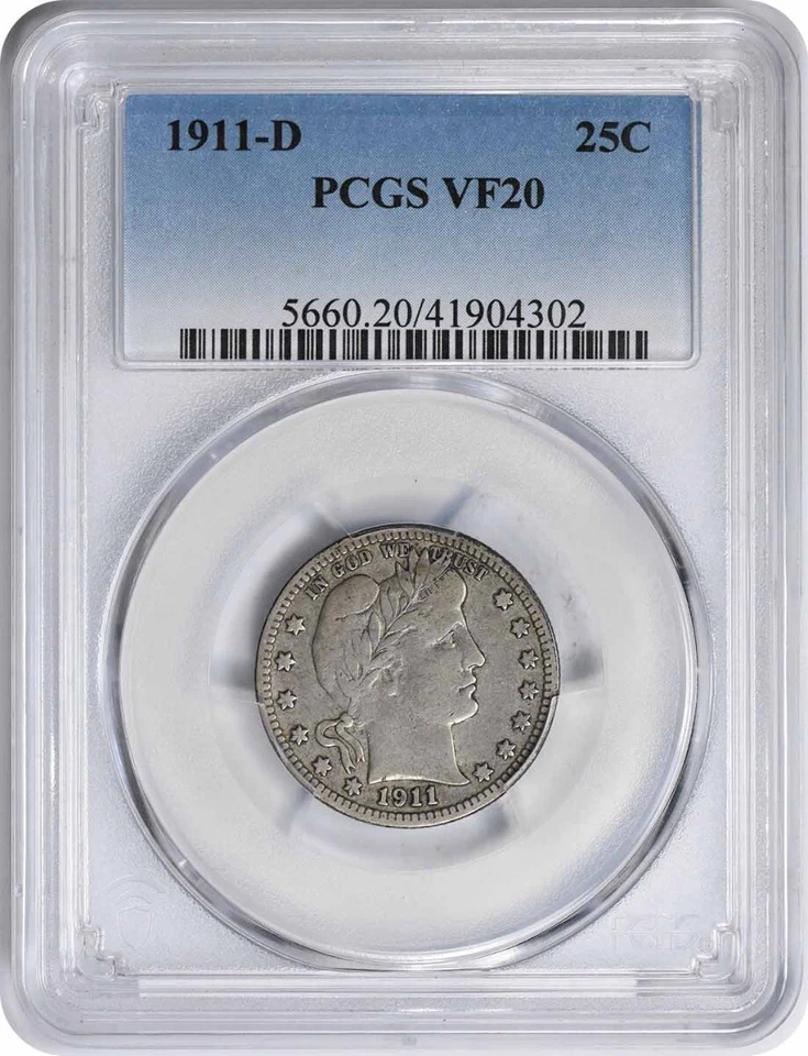 1911-D Barber Silver Quarter VF20 PCGS - Image 1 of 2
