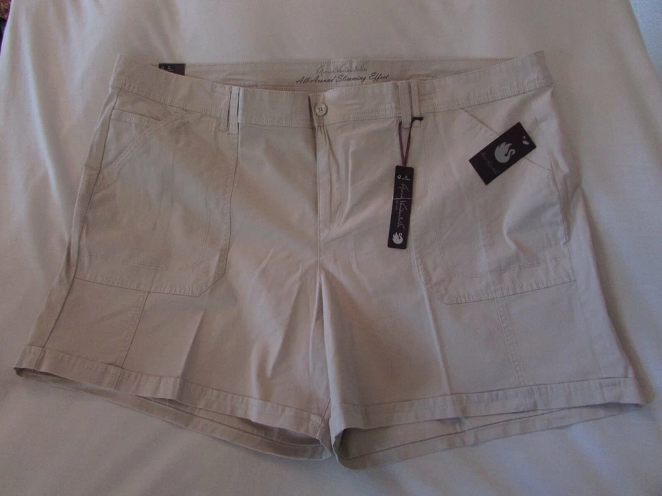 Gloria Vanderbilt Womens Patch Utility Shorts Beige Around Slimming Effect 24w