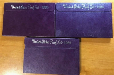 1985 1986 1987 Proof Sets -  Original Box CN-Clad 3 Sets 15 Coins - Image 1 of 3