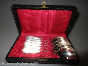 6 versilberte Kaffeelöffel von Hermann Spliedt H.S.mit Gravur im original Kasten - Bild 1 von 6