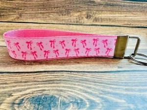 Key Fob Chain Holder Wrist Lanyard Strap Pink Coquette Bows Girly RTS - Picture 1 of 1