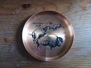 Vintage Montana Copper Souvenir Trinket Dish Tray Buffalo 3" Made in Canada - Picture 1 of 5