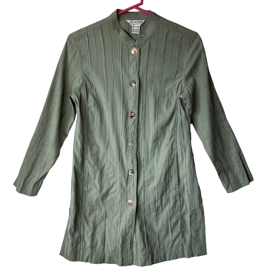 Citron Santa Monica Womens Button Up Tunic Bamboo Blend Size XS Petite Green - Image 1 of 4