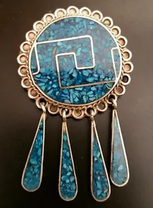 PIN/COLGANTE SUROESTE DE PLATA ESTERLINA DE COLECCIÓN FIRMADO TURQUESA ÚNICO - Imagen 1 de 6