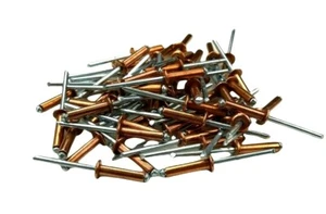 500 x Blindnieten 4,8x10 mm Kupfer / Stahl verzinkt DIN7337 Typ A Flachkopf NEU - Bild 1 von 4