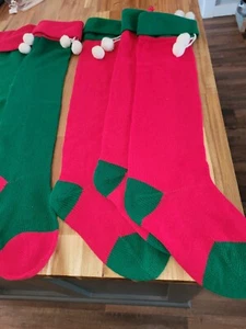 (5) 27" Vintage Knit Solid Red & Green Christmas Stockings - Picture 1 of 7