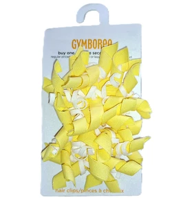 Girls GYMBOREE yellow white curly loop barrettes NWT grosgrain ribbon bows 2012 - Picture 1 of 2