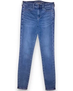 American Eagle Jeans Girls 4 Blue Denim Stretch Skinny Leg Medium Wash Mid Rise - Picture 1 of 4