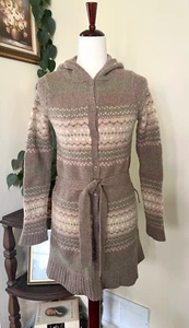Vintage Y2k Abercrombie & Fitch Lambswool Long Hooded Cardigan sz S Fair Isle - Picture 1 of 11