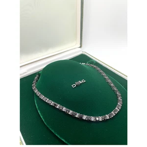 White Gold Finish Oval Cut Black Onyx & Round Cut Created Diamond Necklace - Picture 1 of 4
