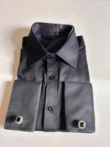 Marquis Men’s Dress Shirt Black Cotton Silk Blend Neck 15”.5 + Cuff links - Picture 1 of 4