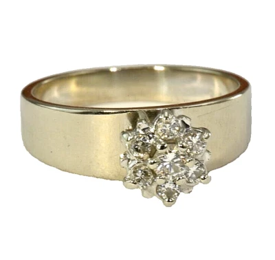 14k Gold Natural  7 Diamond Cluster Tapered  Flat Band Ring Vintage 1970'S ? - Image 1 of 4