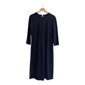 Talbots Black Long Sleeve Pleated Front Midi Shift Womens Size 12 Modest - Picture 1 of 13