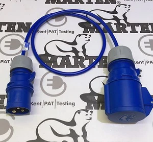 Marten® 230V 16a Plug to 32a Coupler Socket 1 Meter Lead 2.5mm Blue Cable - Picture 1 of 1