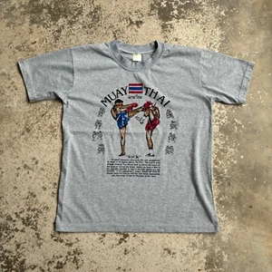 Vintage Muay Thai Kickboxing Kick Shirt Men Medium Grey Polycotton Martial Arts - Bild 1 von 10