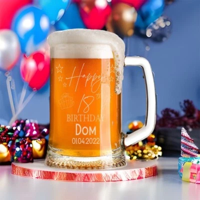 UKGIFTSTOREONLINE Personalised 18th Birthday Pint Beer Tankard Glass With Stars TNK-24